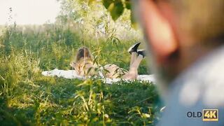 OLD4K. Belle with natural breasts riding mature fuckstick inside the
