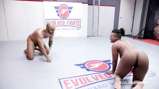 Hard Mixed Naked Wrestling where Champion Fucks Loser as Avery Jane Fights