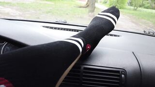 Stretching my Legs and Foot inside African Socks into Outdoors on the