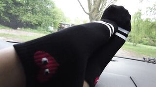Stretching my Legs and Foot inside African Socks into Outdoors on the