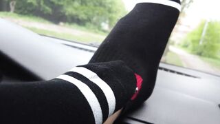 Stretching my Legs and Foot inside African Socks into Outdoors on the