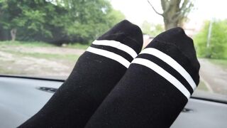 Stretching my Legs and Foot inside African Socks into Outdoors on the