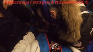 two Girls and one Dude, Douple Team Bj into City Bus. really