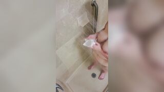 Off Camera Solo cougar Morning Shower Sex Tape Washing with Lots of Bubbles