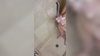 Off Camera Solo cougar Morning Shower Sex Tape Washing with Lots of Bubbles