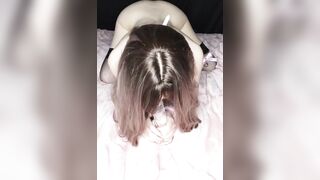 Handcuffed Babygirl with BONDAGE Collar & Leash Fellatio point of view + Masturbation Rides