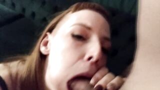 Sweet Redhair Teenager into Tights makes a Fellatio, got Creampie on Face,