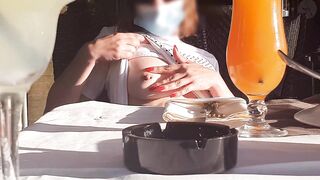 Lusty Pierced Hot Gets Big Outside Squirt into a Restaurant