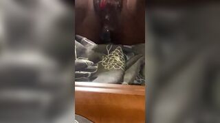 BLACK HUGE TIT BBW W/ BOOTY PLUG SQUIRTING & CREAMING ON HER