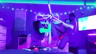 Rave Hoe Gets two Dicks using Sex Swing