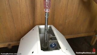 Bound bimbo machine boned inside classroom