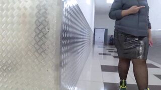 Voyeur spies on old BBW at a outdoor mall Fat