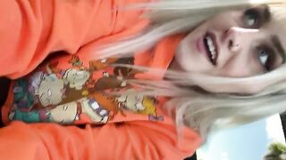 Blonde chick Fucks herself and Squirts inside Outdoors