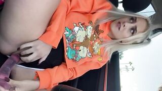 Blonde chick Fucks herself and Squirts inside Outdoors