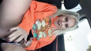 Blonde chick Fucks herself and Squirts inside Outdoors