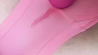 Great Squirting Orgasms Soaking Teenagers Pink Underwear while Vibrating Clitoris!