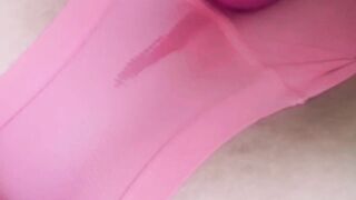 Great Squirting Orgasms Soaking Teenagers Pink Underwear while Vibrating Clitoris!