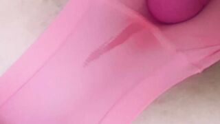Great Squirting Orgasms Soaking Teenagers Pink Underwear while Vibrating Clitoris!