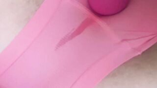 Great Squirting Orgasms Soaking Teenagers Pink Underwear while Vibrating Clitoris!
