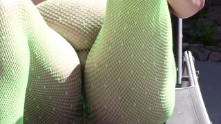 BBW inside Nylon Stockings with Open Snatch Play's with her Foot