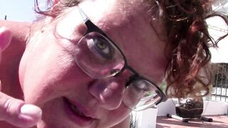 BBW inside Nylon Stockings with Open Snatch Play's with her Foot