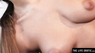 Crazy Sexy goddess 18 bounces her tight bald cunt on a