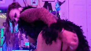 Goddess Web Cam cougar Kitty has Trouble with Dildo into her Butt, uses