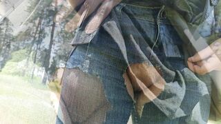 Ripped Jeans Showing cougar Twat on a Walk