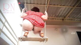 Depraved Housewife Swinging with Lingerie on a Swing