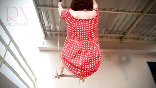 Depraved Housewife Swinging with Lingerie on a Swing