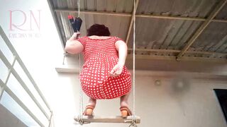 Depraved Housewife Swinging with Lingerie on a Swing