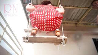 Depraved Housewife Swinging with Lingerie on a Swing