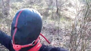Outside sex into the wood. Wearing hot clothes and high