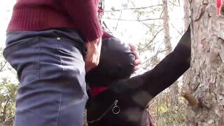 Outside sex into the wood. Wearing hot clothes and high
