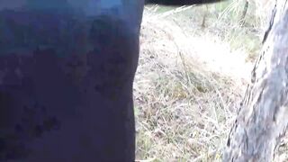 Outside sex into the wood. Wearing hot clothes and high