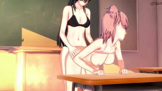 Professor Shizuka Hiratsuka Fake-Dick Fucking Yuigahama Yui - OreGairu Anime.