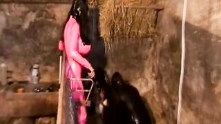 The Encasement Latex Sub is Dominated by 2 Pvc Mistresses inside an