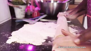 big black dick and flour inside the kitchen for big tit Spanish Beauty