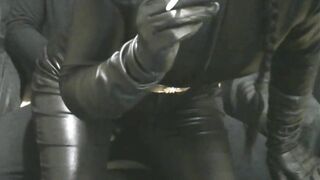 Smoking Fiance into Leather Gloves and Catsuit Fucking Hand Job Creampie Promo
