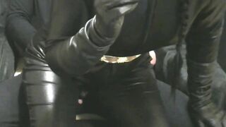 Smoking Fiance into Leather Gloves and Catsuit Fucking Hand Job Creampie Promo