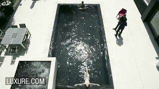 Anna Polina and Amarna Miller inside pool party sex party