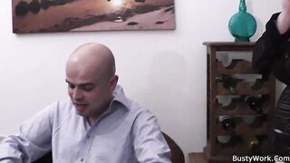 He licks and doggy-fucks chubby blonde at work