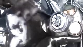 Pvc women Full into Ebony Pvc and Gasmask Chill Outs Outdoors into