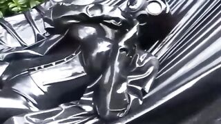 Pvc women Full into Ebony Pvc and Gasmask Chill Outs Outdoors into