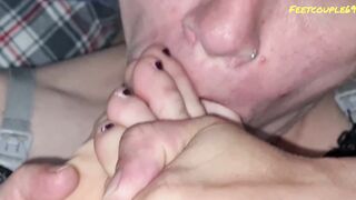 Cum on Face while Blowing Foot and Vibrator, LCoF 7/10 Feetcouple69 Lick