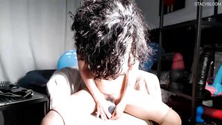 Dark Hair Hardcore Fucking herself with Vibrators and Jerking off Anal