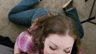 Hungry Wifey Begs her Gf's Cum and he Fills her Mouth