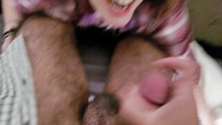 Hungry Wifey Begs her Gf's Cum and he Fills her Mouth