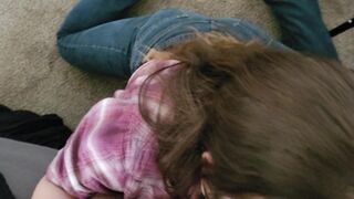 Hungry Wifey Begs her Gf's Cum and he Fills her Mouth