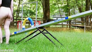 Cum-covered 19 Year-older Teenagers Bdsm Sub Lexi Grey Crawls to the Seesaw